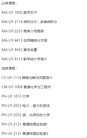 紐約大學(xué)本科數(shù)學(xué)專(zhuān)業(yè)課程