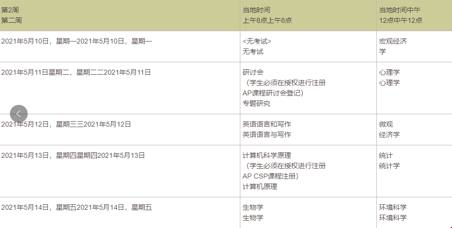 1.02021年AP中國(guó)常規(guī)考試時(shí)間表