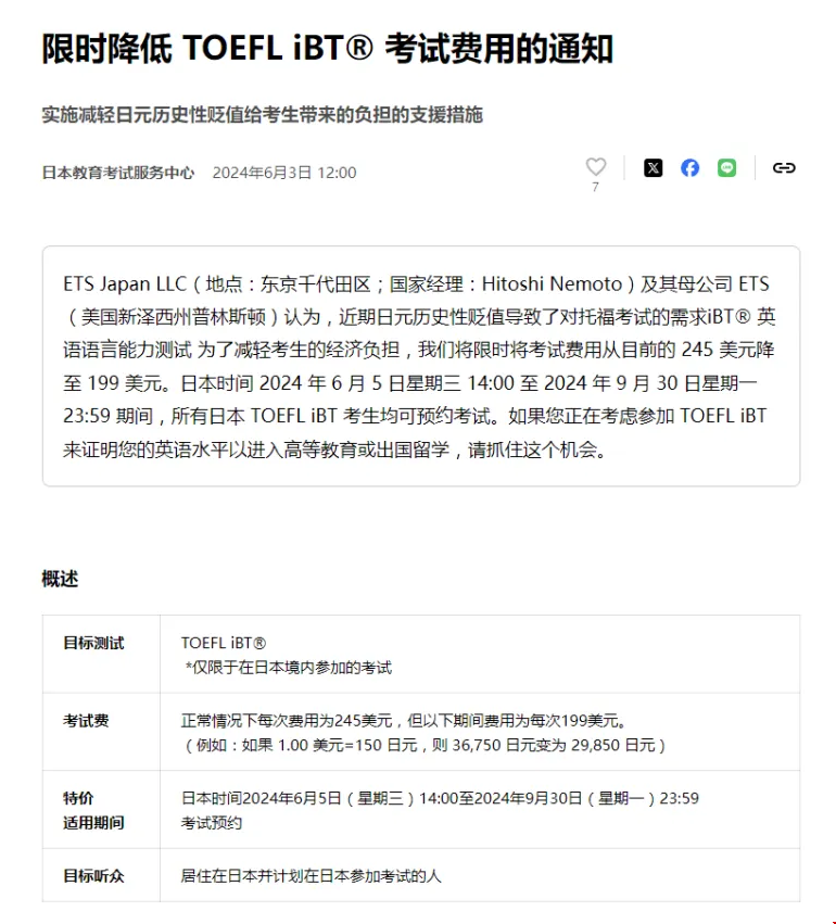 托福官宣考費降價