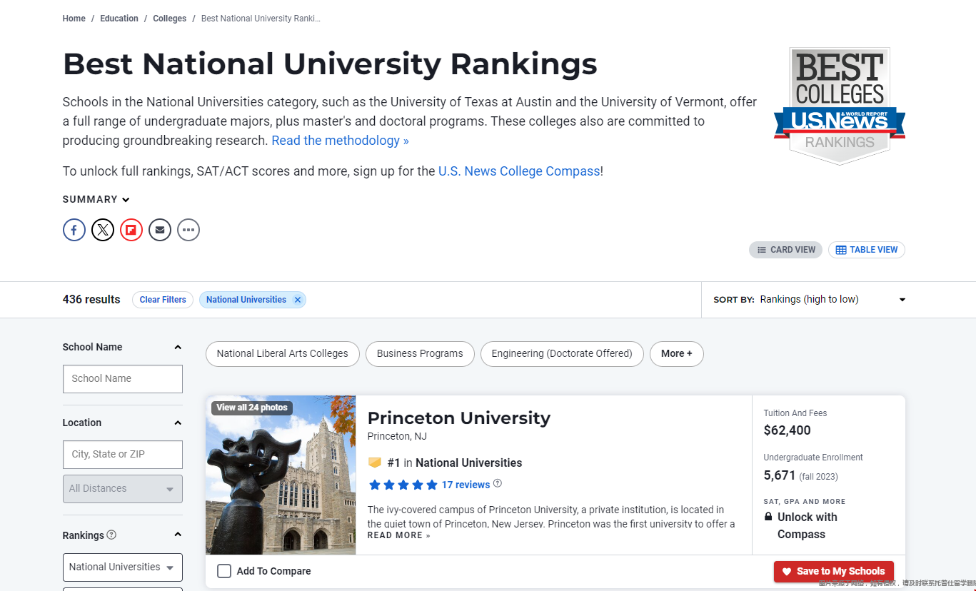 2025USnews美國大學(xué)排名TOP30