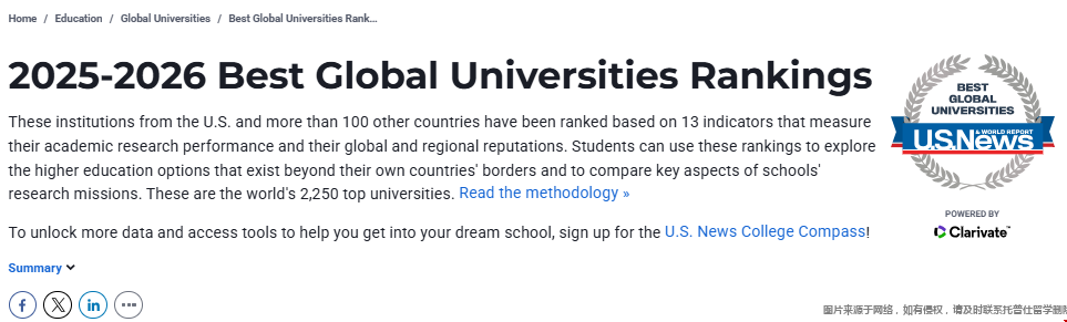 USnews世界排名前100的美國大學